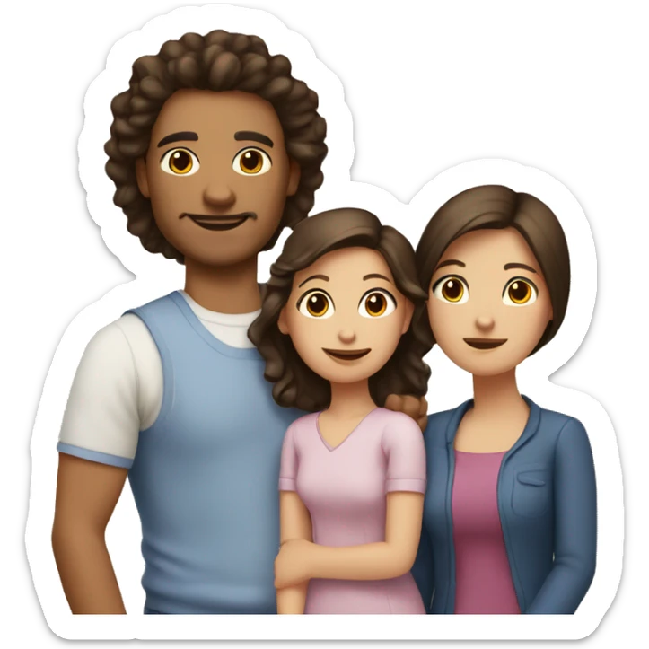 A family with one dad, one mom and one daughter with white skin, brown dark eyes and brown dark hair sticker