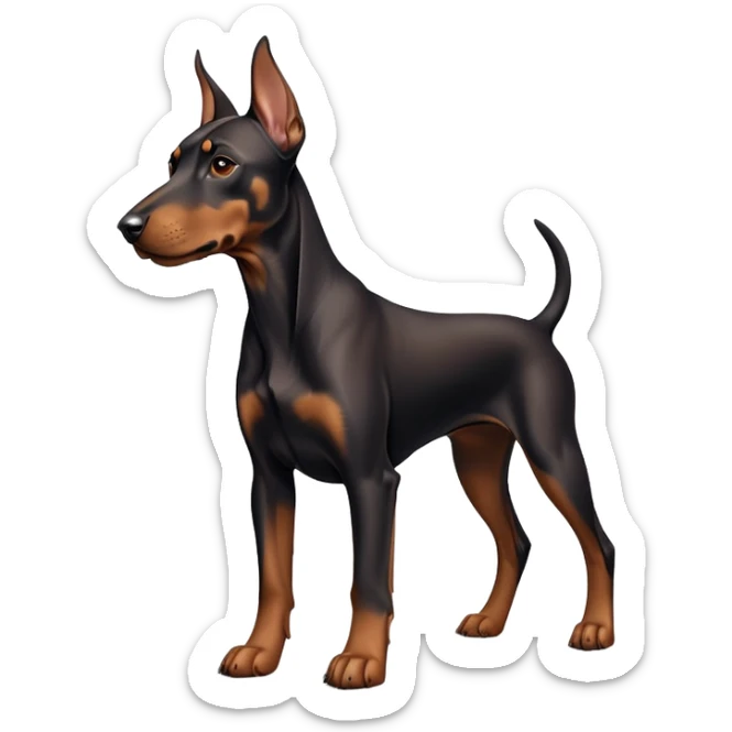 cinematic-noble-doberman puppy-full body-emoji on all fours,-poised-and-regal,-with-a-strong,-athletic-build-and-a-lustrous,-well-groomed-black and tan fur,-deep-set-soulful-brown-eyes,-simplified-yet-sharp-and-sophisticated-features,-highly-detailed, sticker