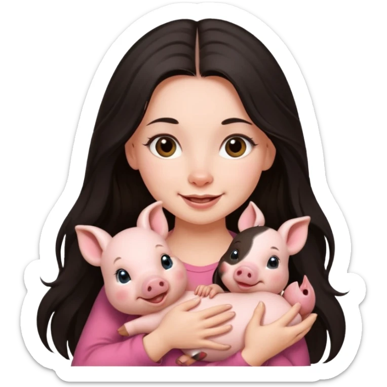 Ragazza bellissima sexy capelli lunghi scuri con un piccolo maialino sticker