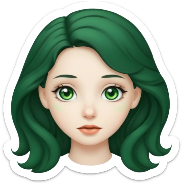 Girl with pale skin, green eyes, black wavy hair  sticker