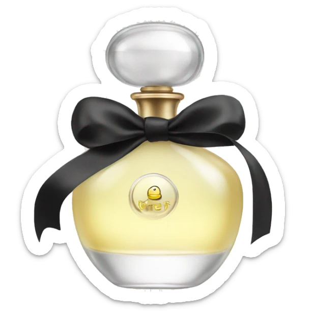 clear perfume with a black ribbon sticker