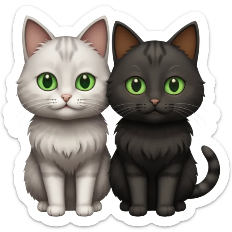 Can you make an emoji of two cats looking at each other, one black with brown eyes and the other gray with green eyes? sticker
