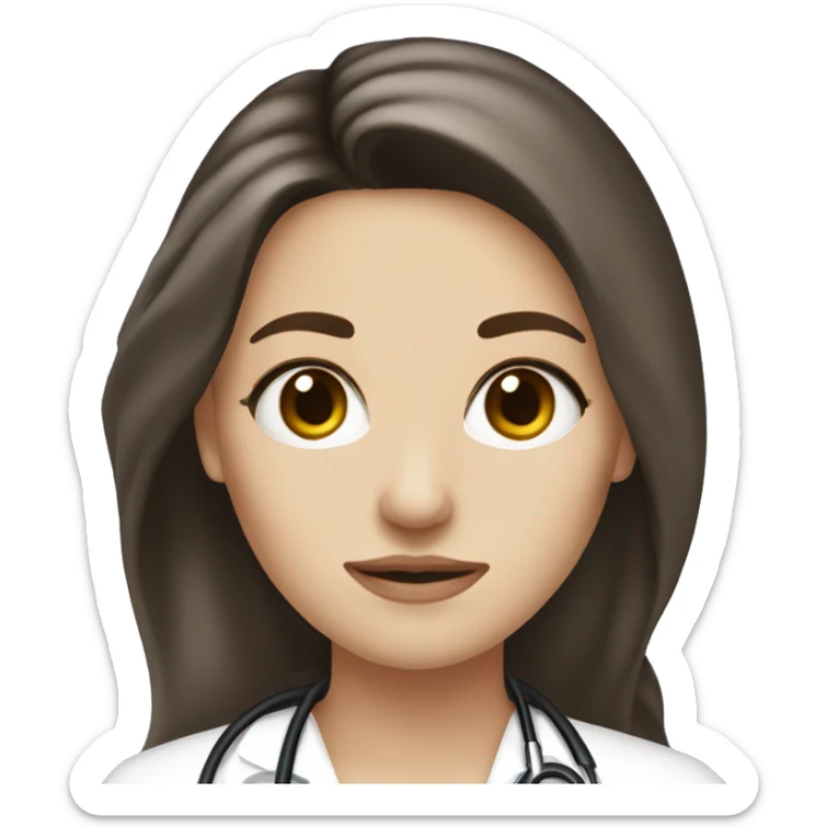 Pretty brunette long hair doctor, fairest skin, black eye color sticker