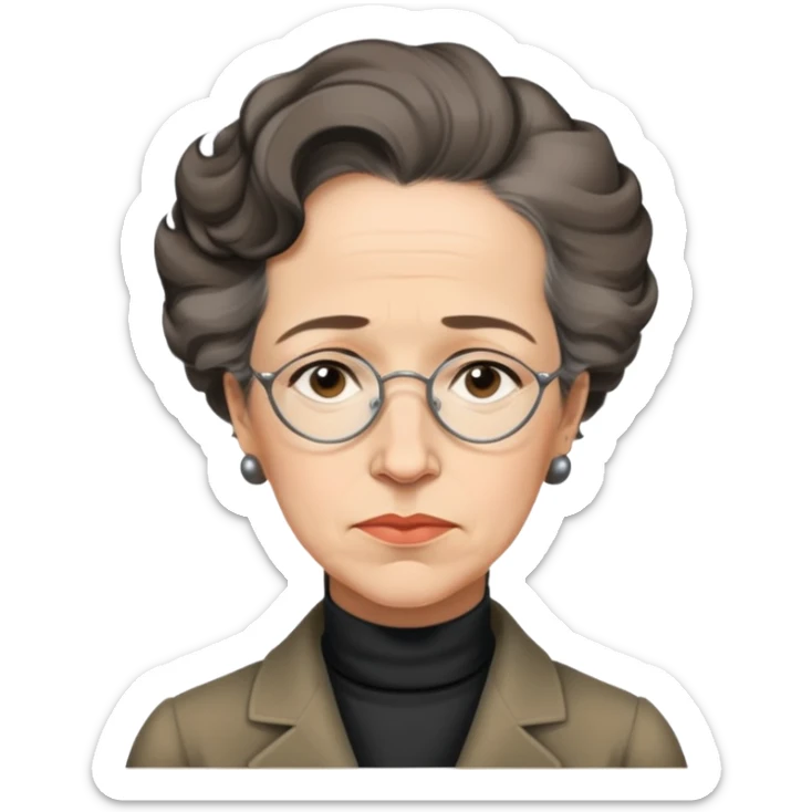 portrait of Hannah Arendt, no glasses, thoughtful expression, neutral background sticker