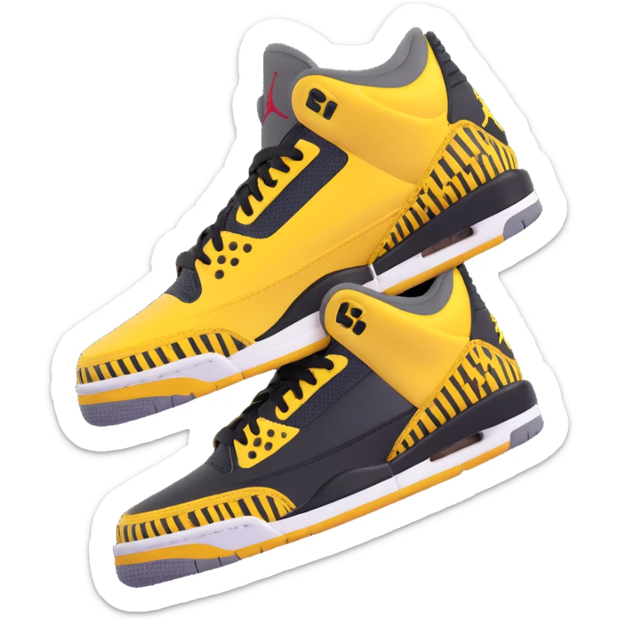 Air Jordan 3 sneaker in 3D emoji style with all green parts replaced by black, yellow cartoon arms and legs, playful pose, matching the style of the previous green emoji character sticker