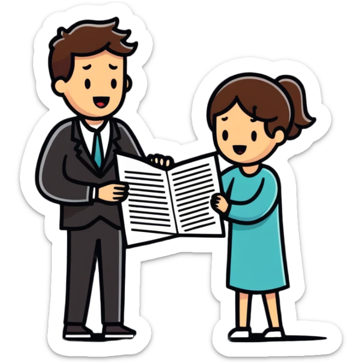 (man celebrating) the singing of (divorce papers) next to (crying woman) art influence two subjects sticker