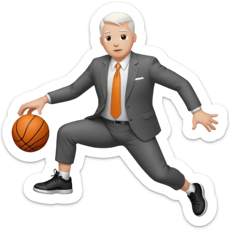 bald fat guy with white hair on the sides in a suit dunking basketball sticker