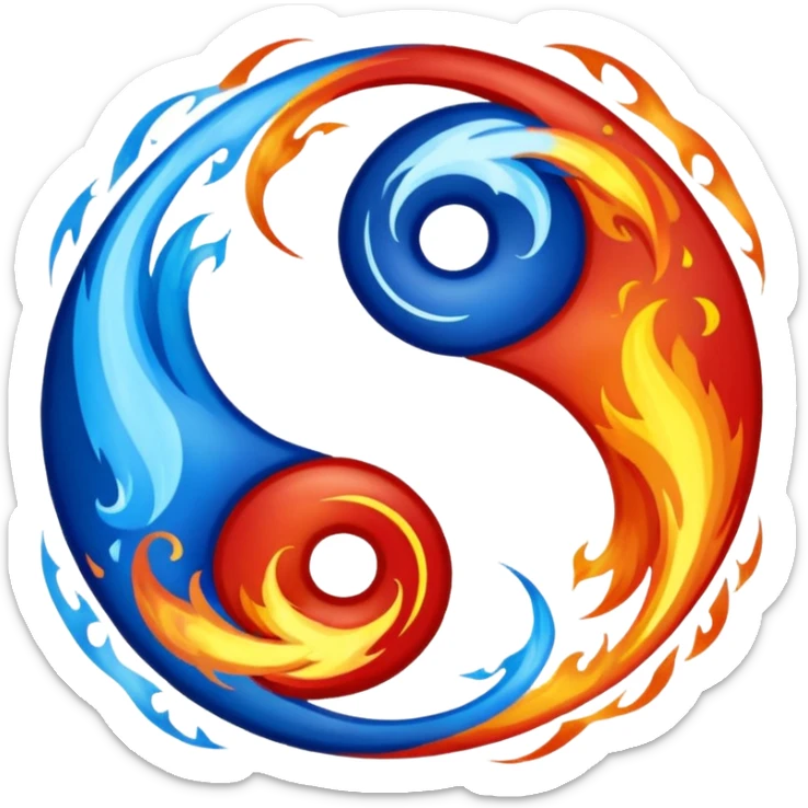 The fire and water emojis are in the form of the yin-yan symbol in front of a completely black background. sticker