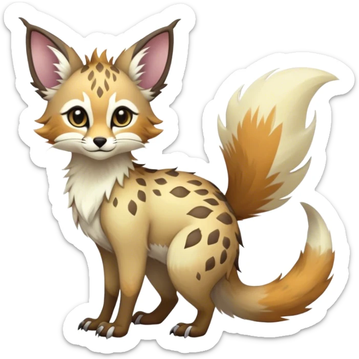 Feral Rare Fantasy vibrant light pastel Vernid-Trico-species by LiLaiRa, random markings, tufted tail, tufted ears, full body sticker