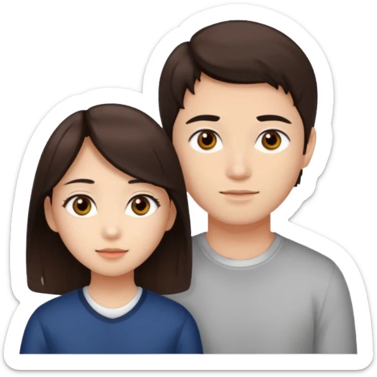 asian girl with brown eyes and dark brown hair, with her white boyfriend that has hazel eyes and light brown hair sticker