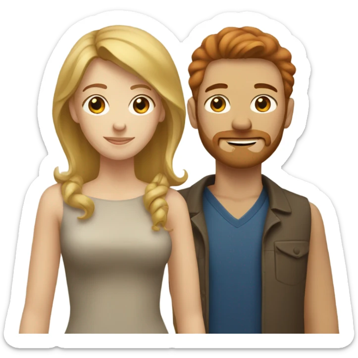 One Blonde woman, one redhead woman and one man with brown and a short beard sticker