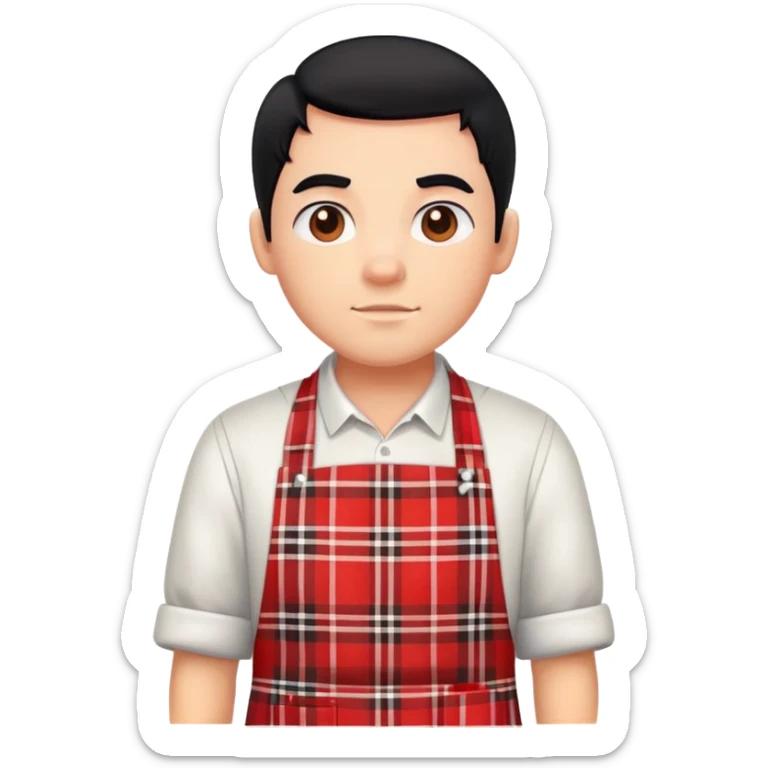 big boy with black hair all up, wearing a red and white plaid apron sticker