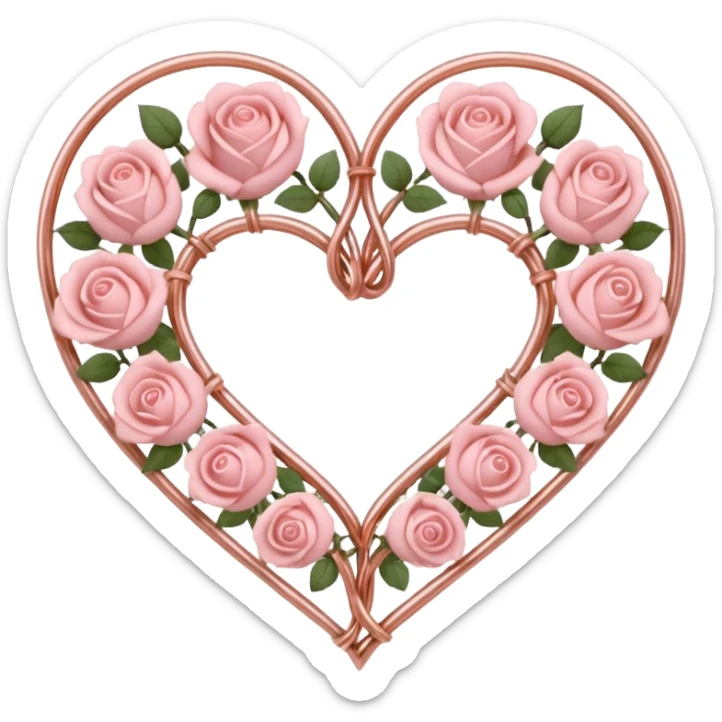 Rose-gold met wires tied into a heart shape with pastel pink roses adorning it sticker