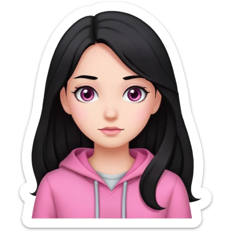 Black hair wave long hair Black eyes Pink clothes Girl sticker