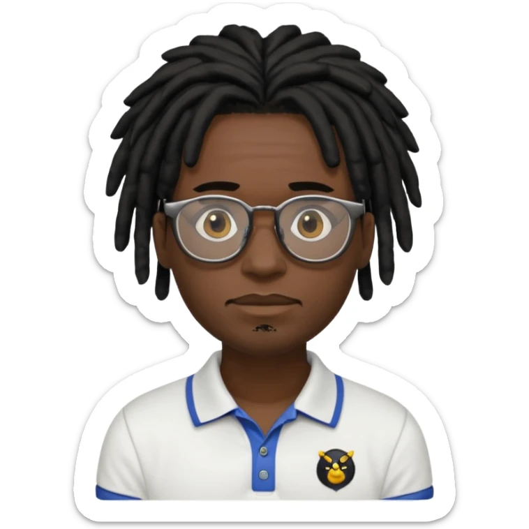 Man, black skin, Dreads blakc hair, polo shirt and glasses sticker