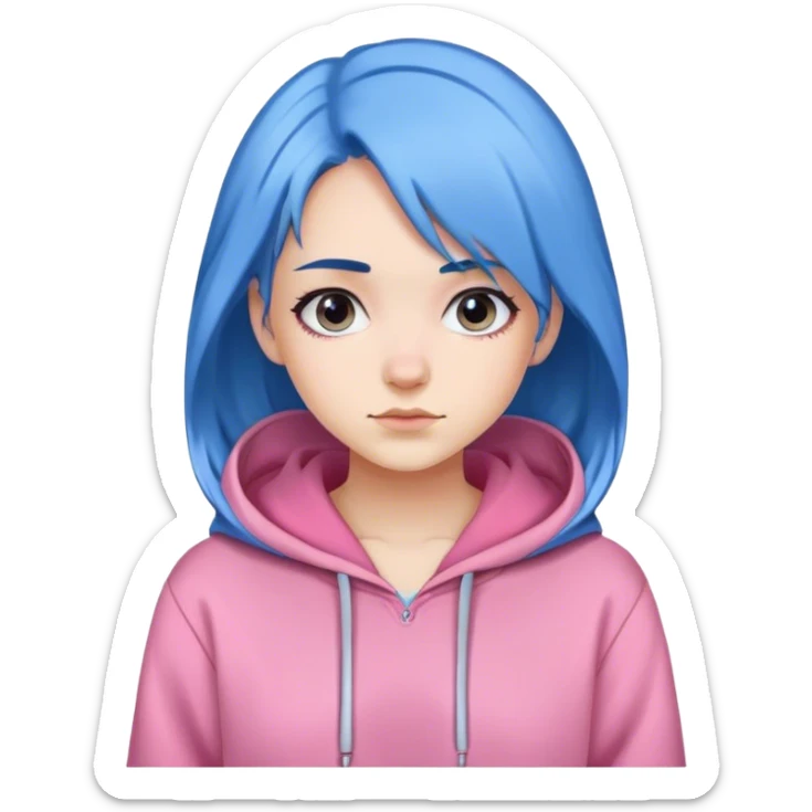 girl blue hair pink hoodie  sticker