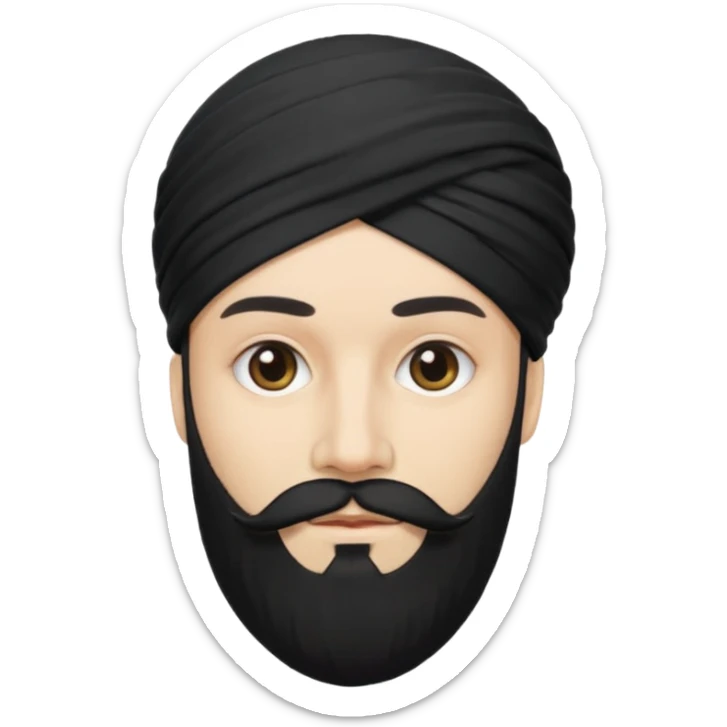 Make me an emoji of a man wearing a black turban, with a beard, and white skin. sticker
