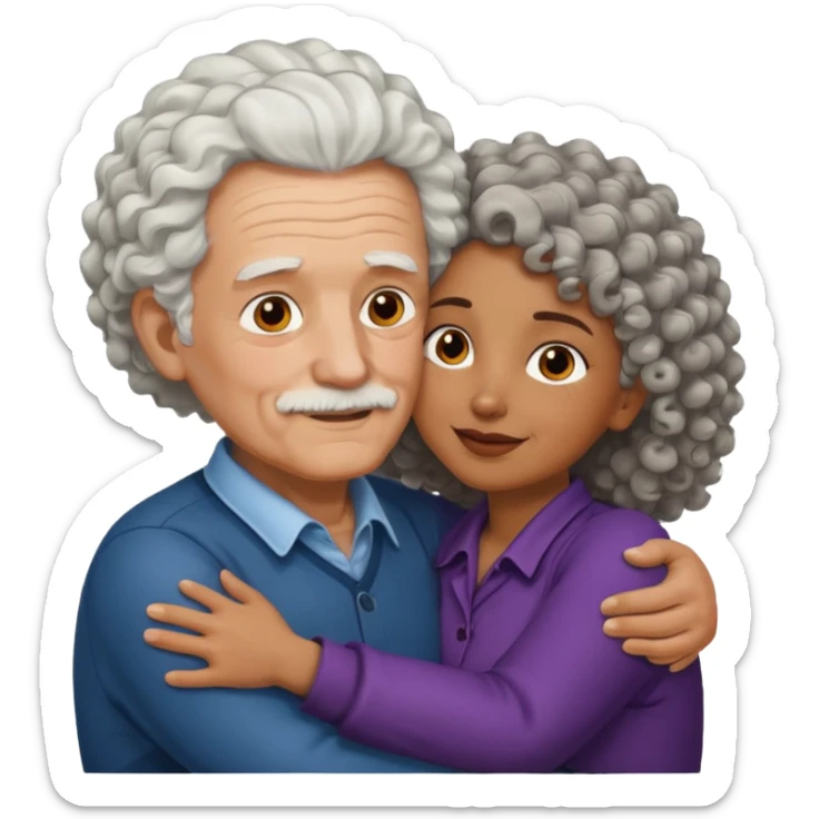 Old man hugging brown skin curly hair woman sticker