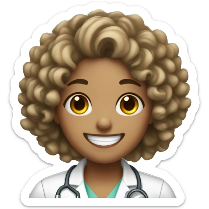 Radiologist Girl with curly hair upto her shoulders and mild freckles laughing sticker