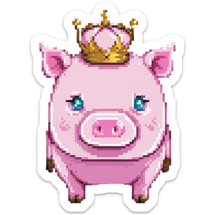 minecraft pig full body pink blocky animal with square head wearing a crown sticker