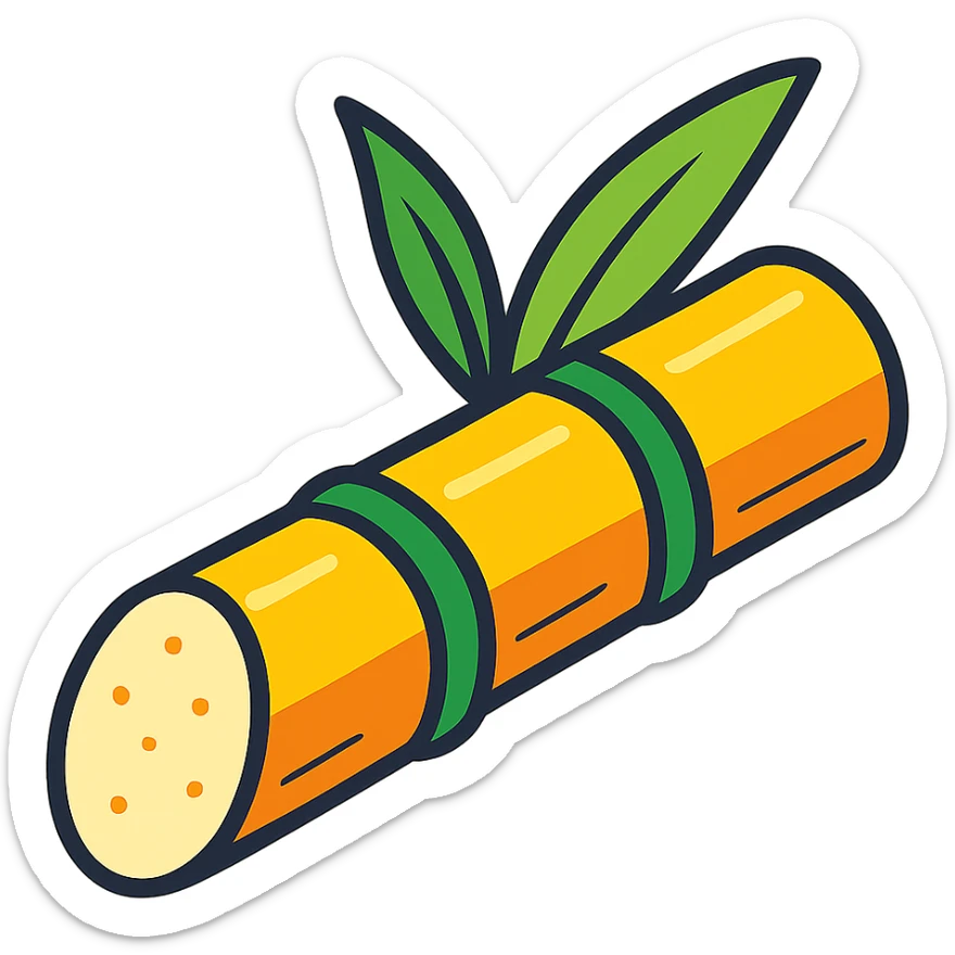 a piece of sugarcane, cartoon style, bright colors, no background sticker