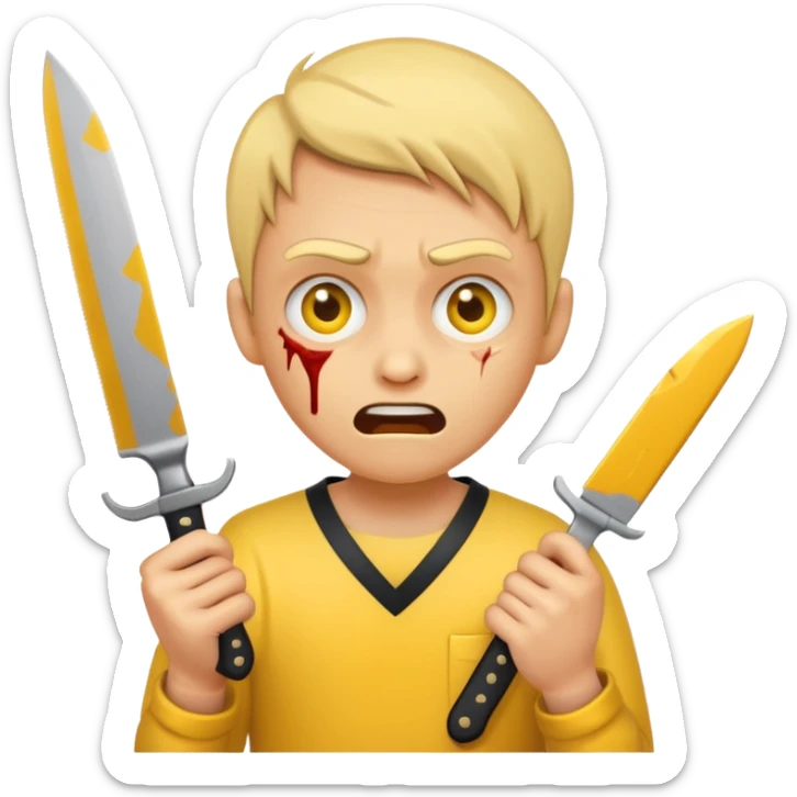 Insane scared injured yellow emoji person with a knife in the classic emoji style  sticker