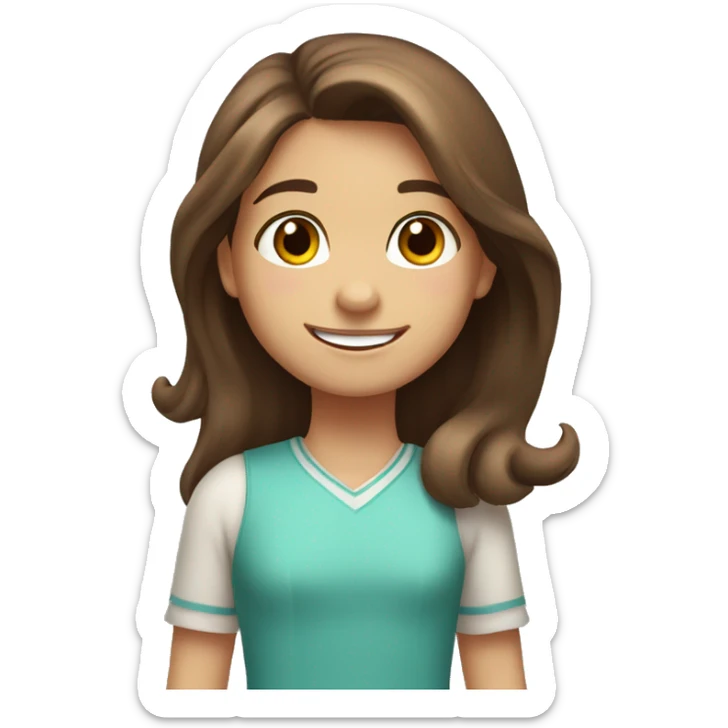 Girl with long brown hair and brown eyes smiling and waving at you. Caucasian, 6 years old sticker