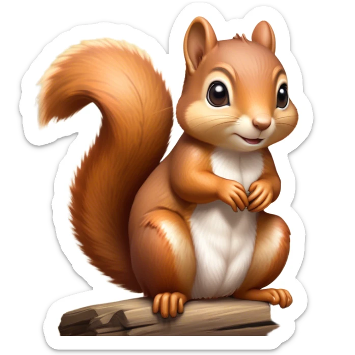 Cinematic Adorably Cute Squirrel Portrait Emoji, Perched with an alert, twinkling gaze and a playful tilt of its head, showcasing a small, nimble body with a bushy tail and delicate whiskers, Simplified yet irresistibly adorable features, highly detailed, glowing with a warm, sunlit glow, high shine, energetic and sprightly, stylized with an air of woodland whimsy, soft glowing outline, capturing the essence of a joyful squirrel that appears ready to scamper out of the screen with boundless charm! sticker