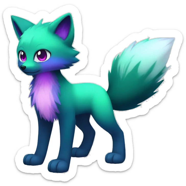Cute cool black nebula green blue purple pink animal silver fox hybrid Fakemon full body sticker