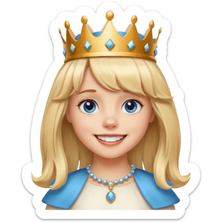 simple Blonde girl with bangs and blue eyes, and a simple crown. giving cockerspaniel energy sticker