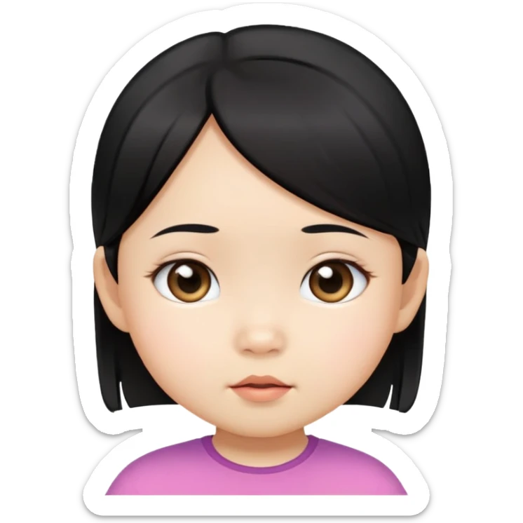 close up toddler girl face, Asian small eyes, light skin, straight black hair sticker
