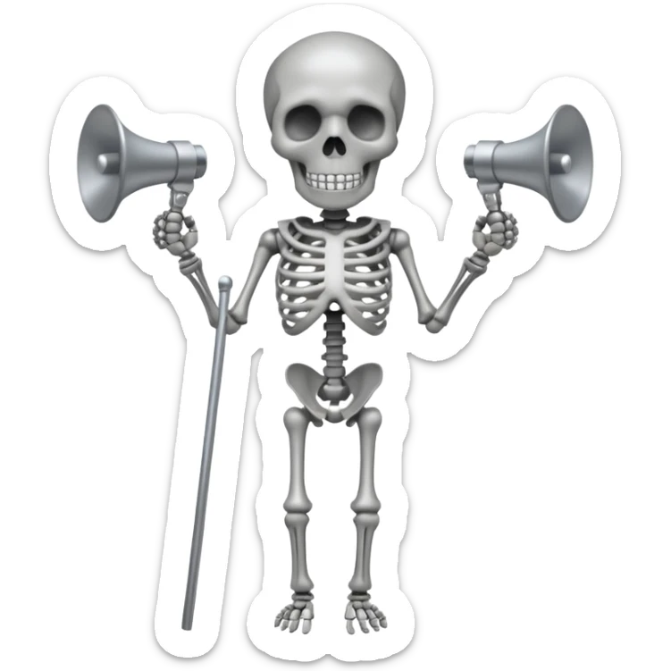 HEADLEESSKELETON BUT A ROD ON THE HEAD PLACE ON THE ROD THERES TWO MEGAPHONES ON OPPOSITE SIDES ON THE ROD sticker