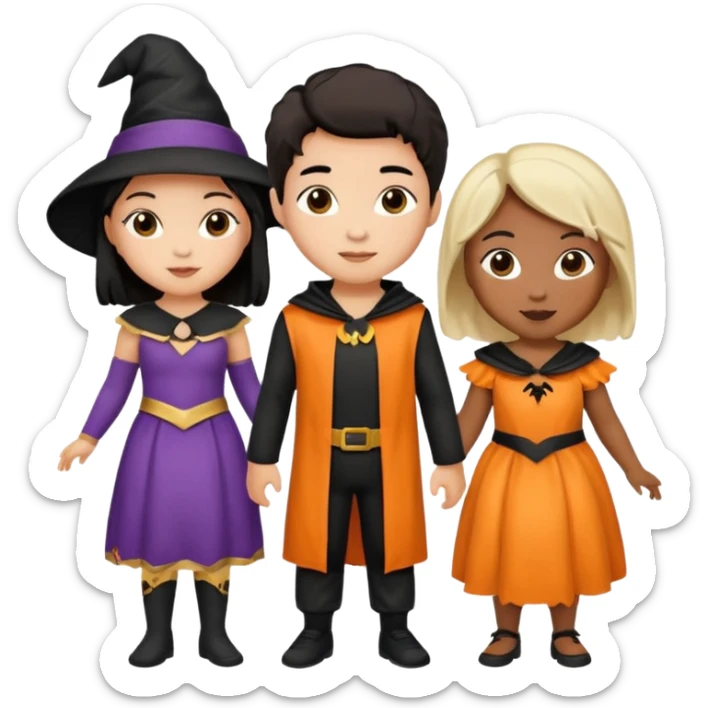 Three best friends, cute Halloween African-American, Asian, Caucasian sticker