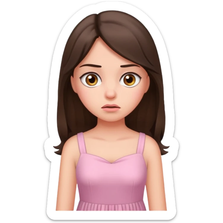 annoyed long brunette hair girl with hazel eyes wearing light pink dress sticker