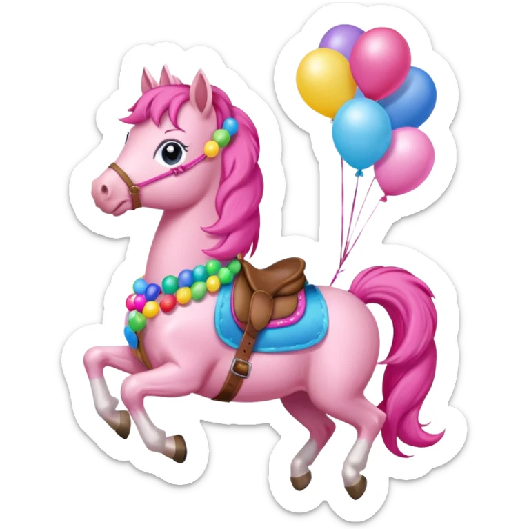 pinky pie holding colorful balloons tied to its saddle, looking cheerful. sticker