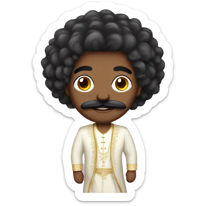 A indian black gay guy with fluffy hair and ugly mustache with a wedding veil sticker