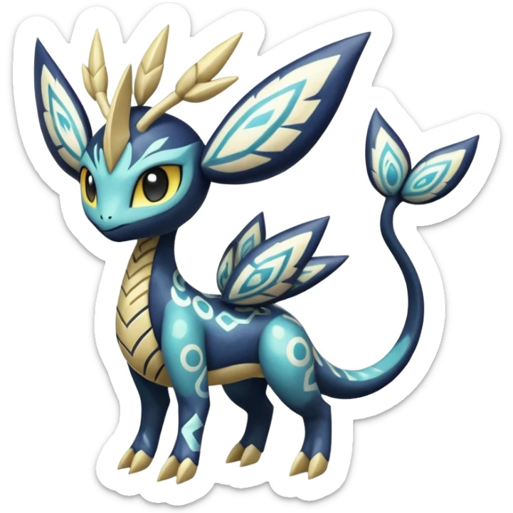 zig-zag-patterned tribal tropical hot spotted Meloetta-Dialga-Giratina-Noibat-Pokémon-Fakémon-fusion-hybrid-creature sticker