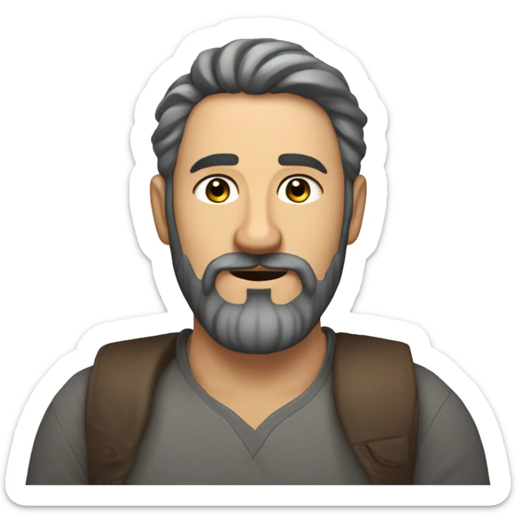 homme 40 ans poivre et sel avec une demi queue de cheval légèrement barbu sticker