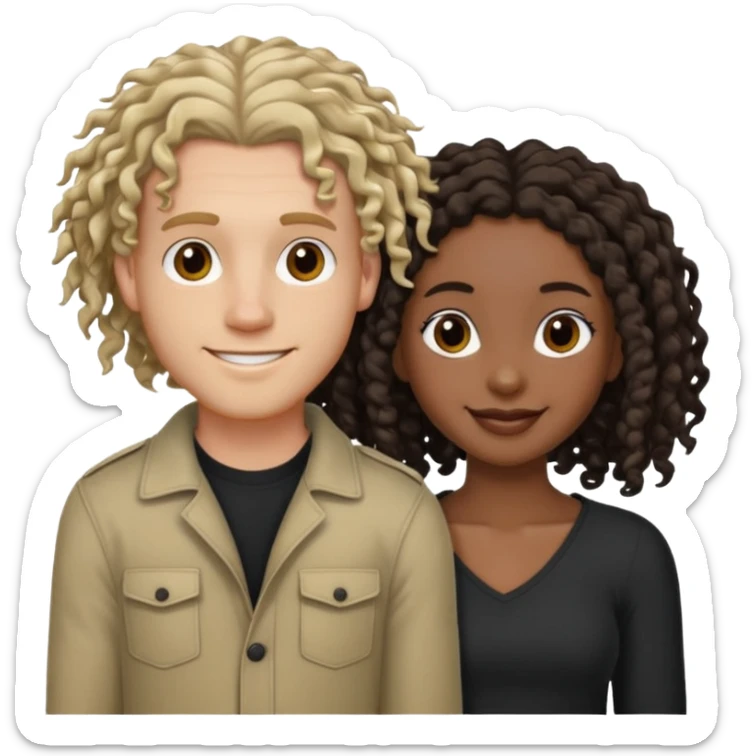 White boyfriend with medium wavy to curly hair with a black girlfriend with shoulder length thin curly dreadlocks sticker