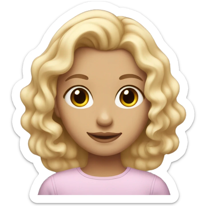 a blonde girl with normal skin colour that is curling her hair sticker