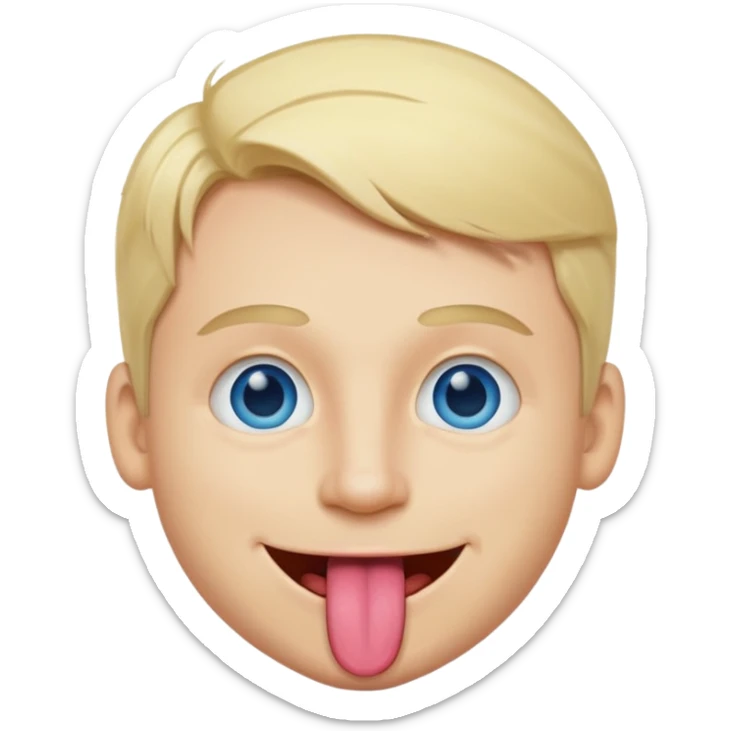 a smiley face of a man with tongue out just a little bit, blue eyes and blonde hair sticker