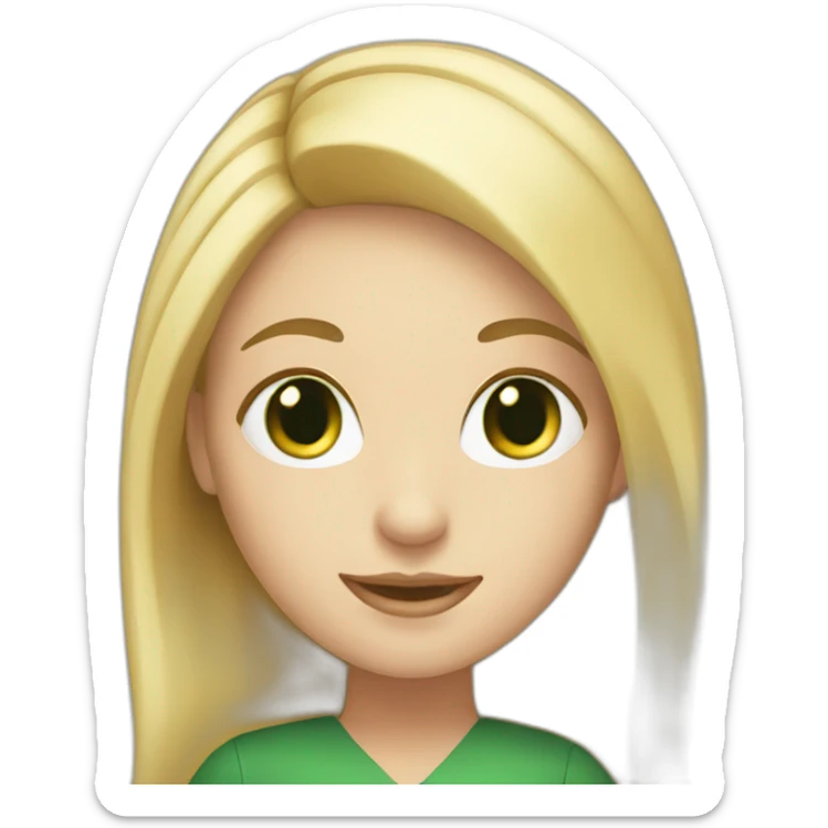 English teacher female with blonde hair and green eyes. with English book sticker