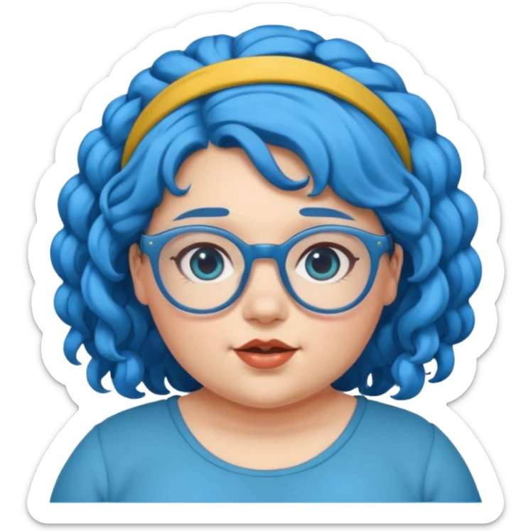 curly fat girl with blue hair and glassess and headband sticker