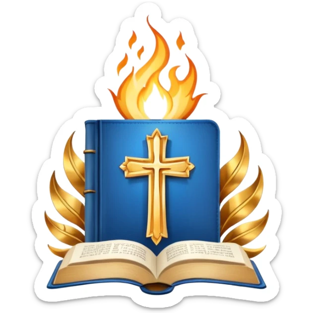 Seventh-day Adventist Church logo, stylized, with Bible, flames, and cross sticker