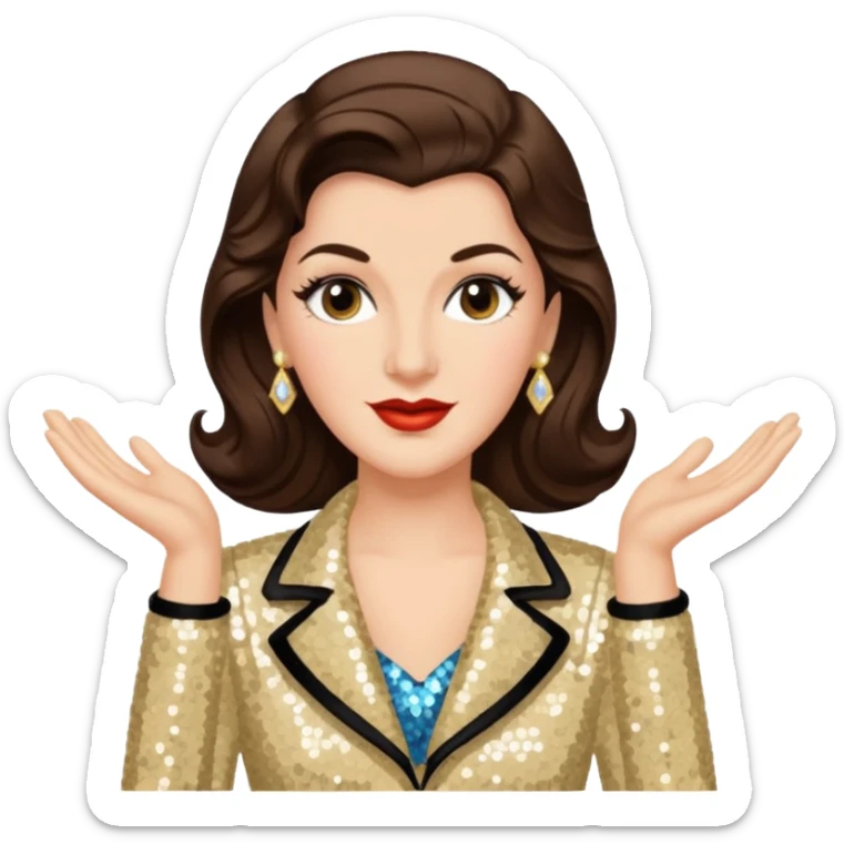 Maxene Andrews from The Andrews Sisters with long dark brown hair, cream sequin outfit sticker