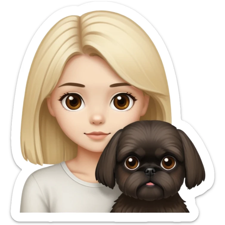 blondie girl, brown eyes with a black dog shi tzu sticker