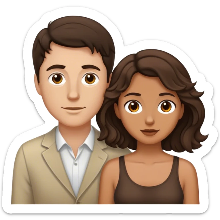 White man dark brown hair tall and shrt tan girl brown wavy hair couple  sticker