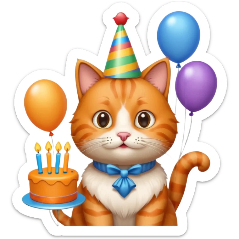 has al gatito tom de la caricaturacon globos, un cono de fiesta y un pastel sticker