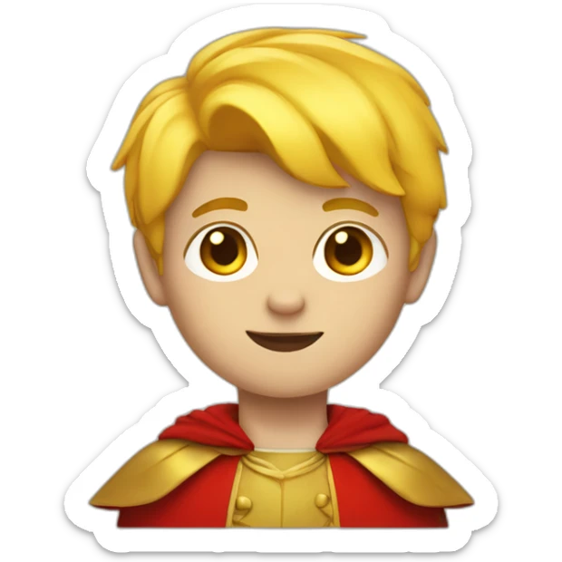 boy with short yellow styled hair and bluce shirt and red cape sticker