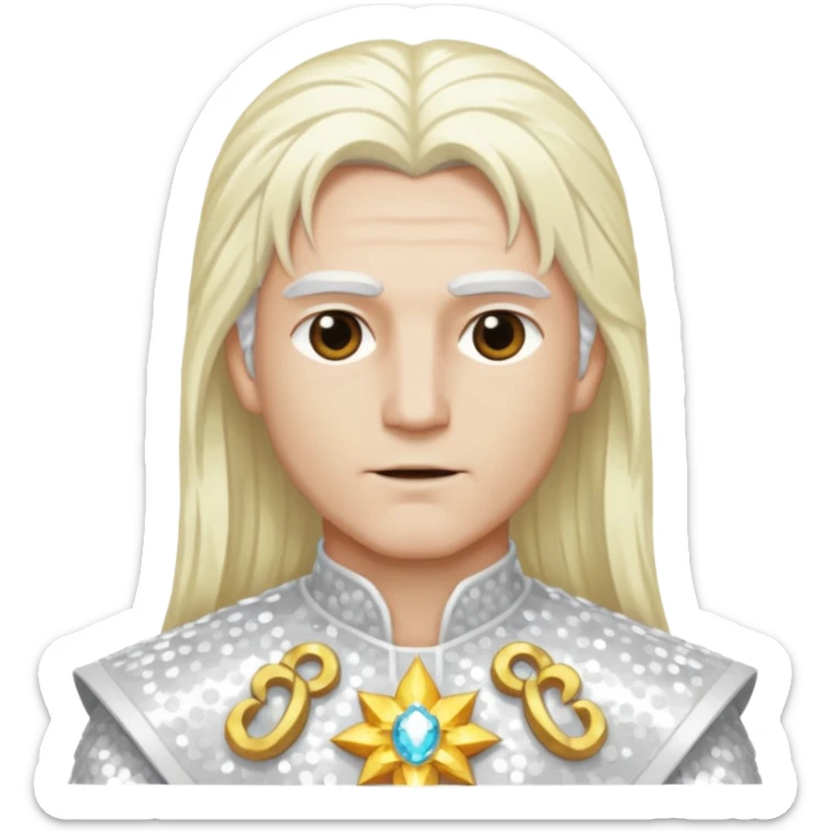 Baldr, God of Light from Gods and Goddesses with long white blonde hair, white sequin outfit sticker